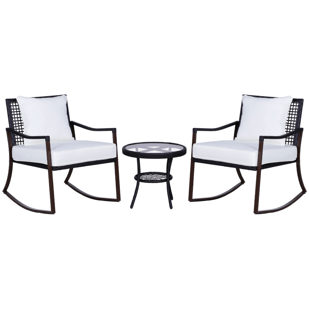 Wicker Bistro Set for Outdoor Use 3-Piece Rattan Garden Furniture with Cushions and Round Glass Top Small Balcony Brown-image-OPC-PMFPPPB-NEW