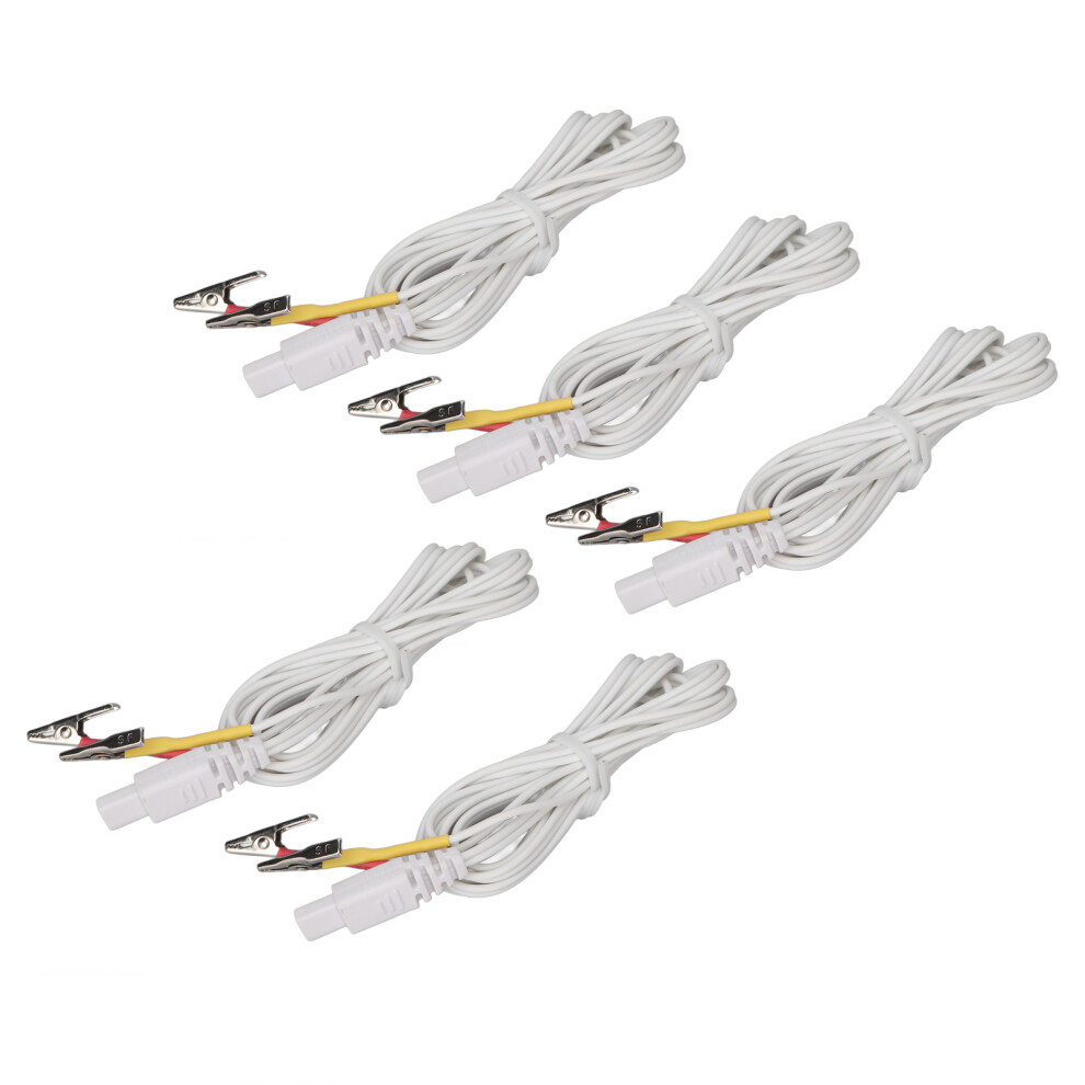 White 5Pcs Clip Electrode Wires For Tens Machine Therapeutic Device