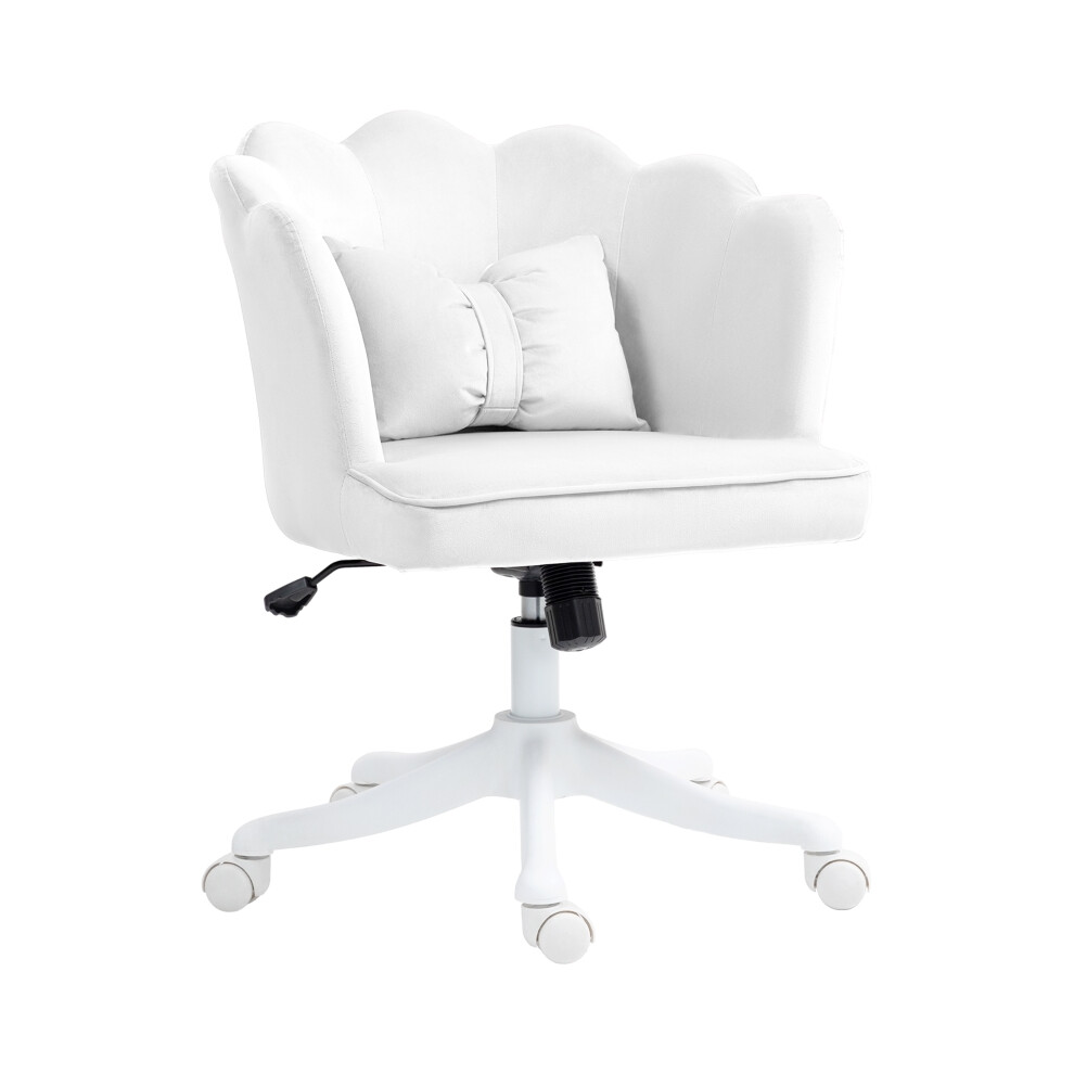 Velvet-Feel Petal Back Office Chair White Comfortable Ergonomic Desk Chair with Adjustable Height Modern Design for Home Office-image-OPC-PMFPQ8Y-NEW