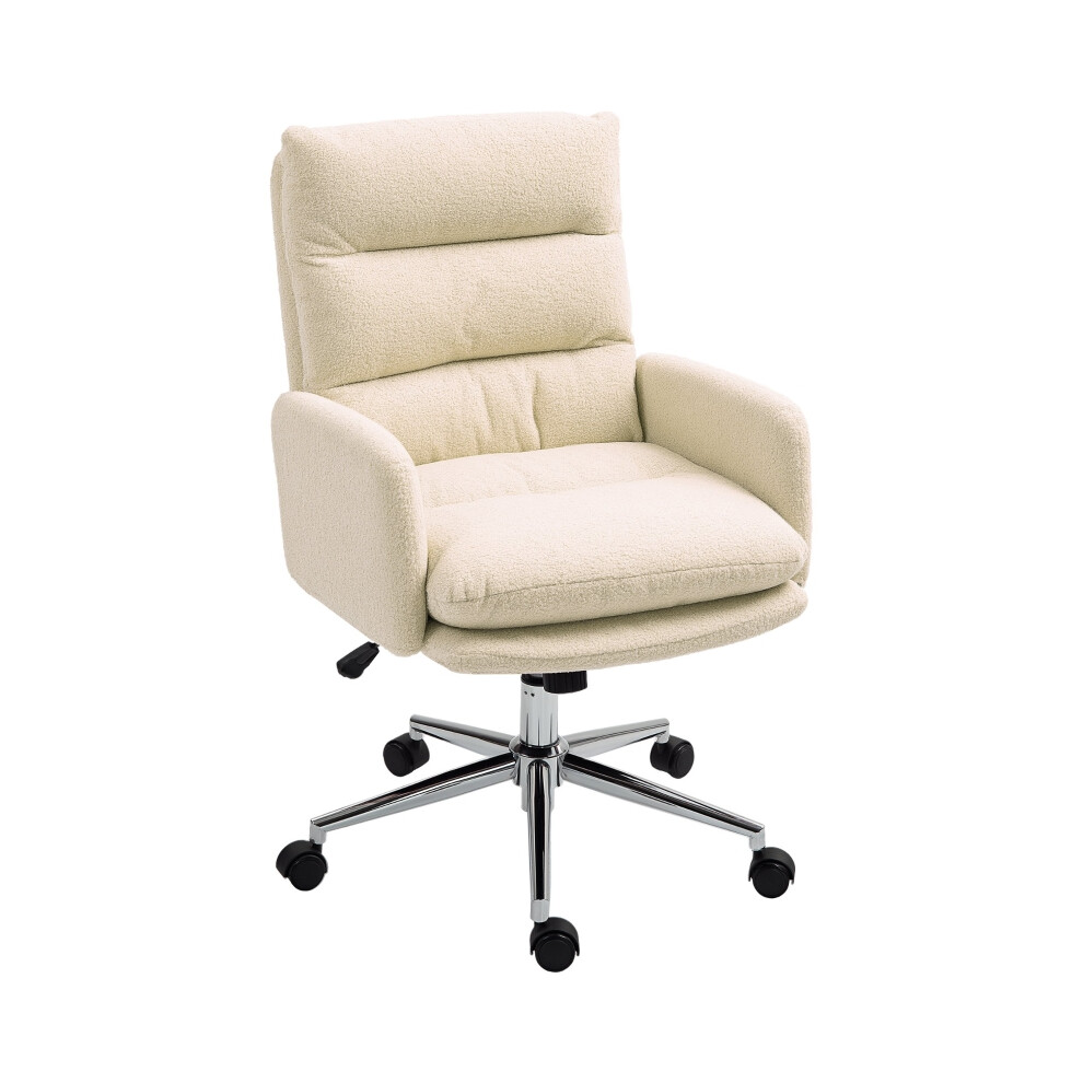 Sherpa Fleece Office Chair Cream White 91-99cm HOMCOM Deluxe Desk Chair with Ergonomic Support-image-OPC-PMFPQGV-NEW