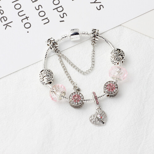 Silver Tree of Life Bracelet-Blue Murano Bead 1