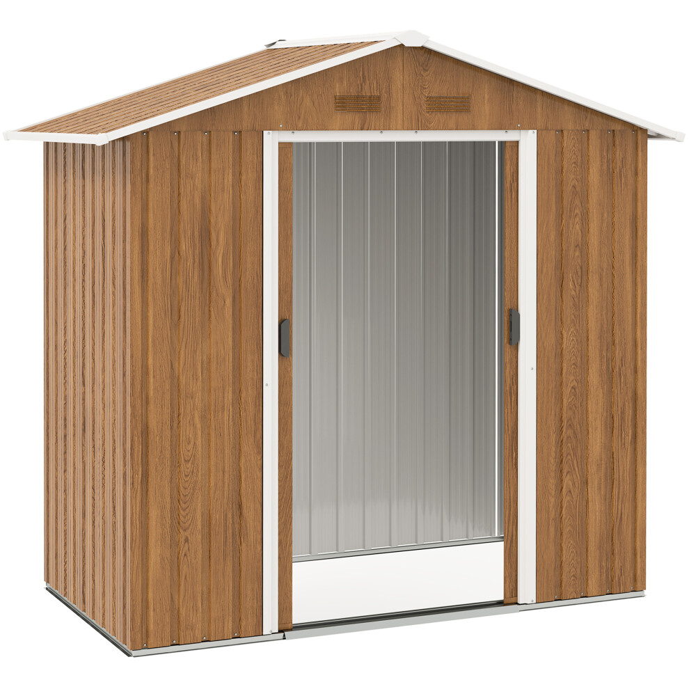 Garden Storage Shed 6.5 x 3.5ft Metal Brown Wood Effect with Durable Lockable Design-image-OPC-PMFPR7V-NEW
