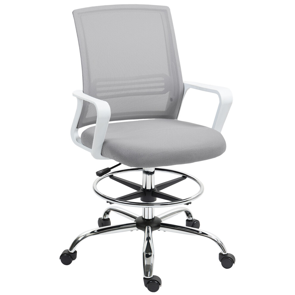 Draughtsman Chair with Lumbar Support Mesh Drafting Office Chair Ergonomic Design Adjustable Foot Ring Grey-image-OPC-PMFPRJB-NEW