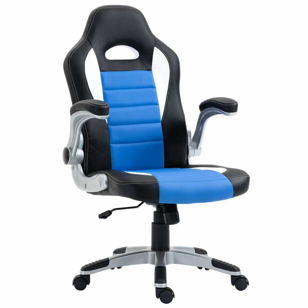 Ergonomic Gaming Chair with Flip-up Armrests PU Leather Racing Seat Adjustable Height & Rolling Base Blue HOMCOM Office Chair-image-OPC-PMFPSQB-NEW