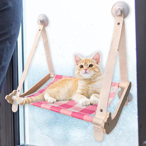 Hanging Cat Bed Window Hammock For Large Cat Foldable Window Mounted Perch With 4 Suction Cups Pink 1