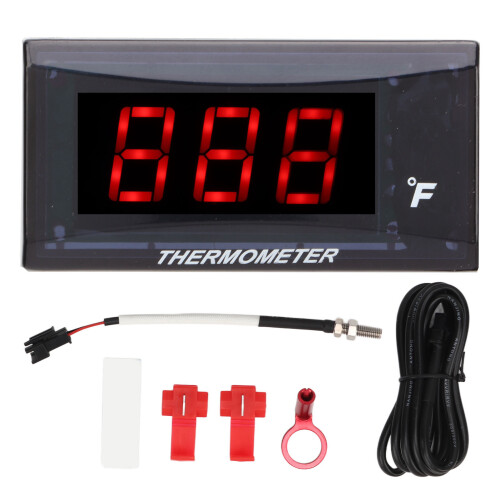 DC12V Motorcycle Thermometer LCD Display M10 Sensor 14mm Red 1