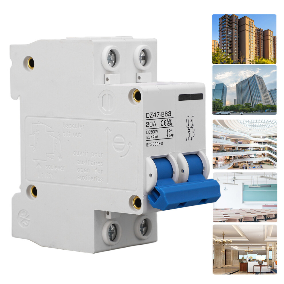 B Type 2P Dc Circuit Breaker 20A Din Rail Mount For Solar Pv Dc500v Safety 6951355009559