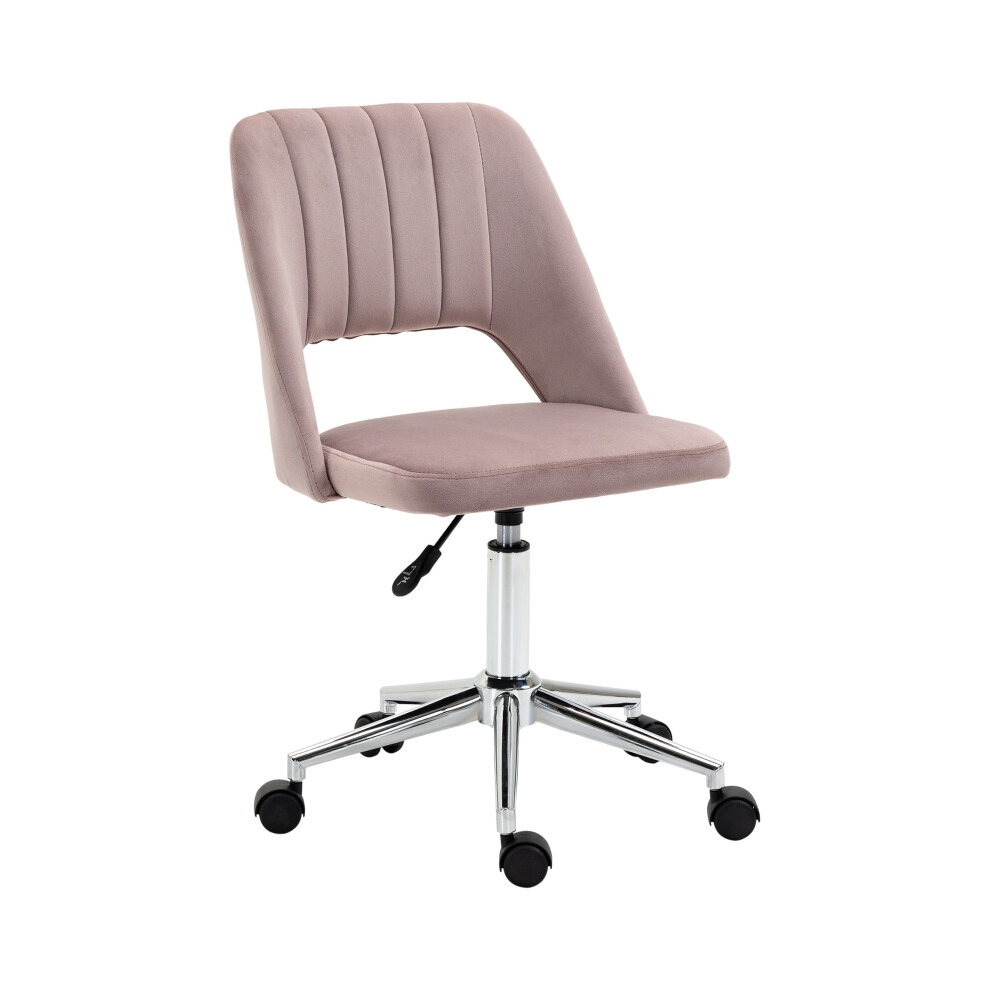 Vinsetto Pink Armless Office Chair with Velvet-Feel Fabric Ergonomic Space-Saving Design for Desk-image-OPC-PMFPWM8-NEW