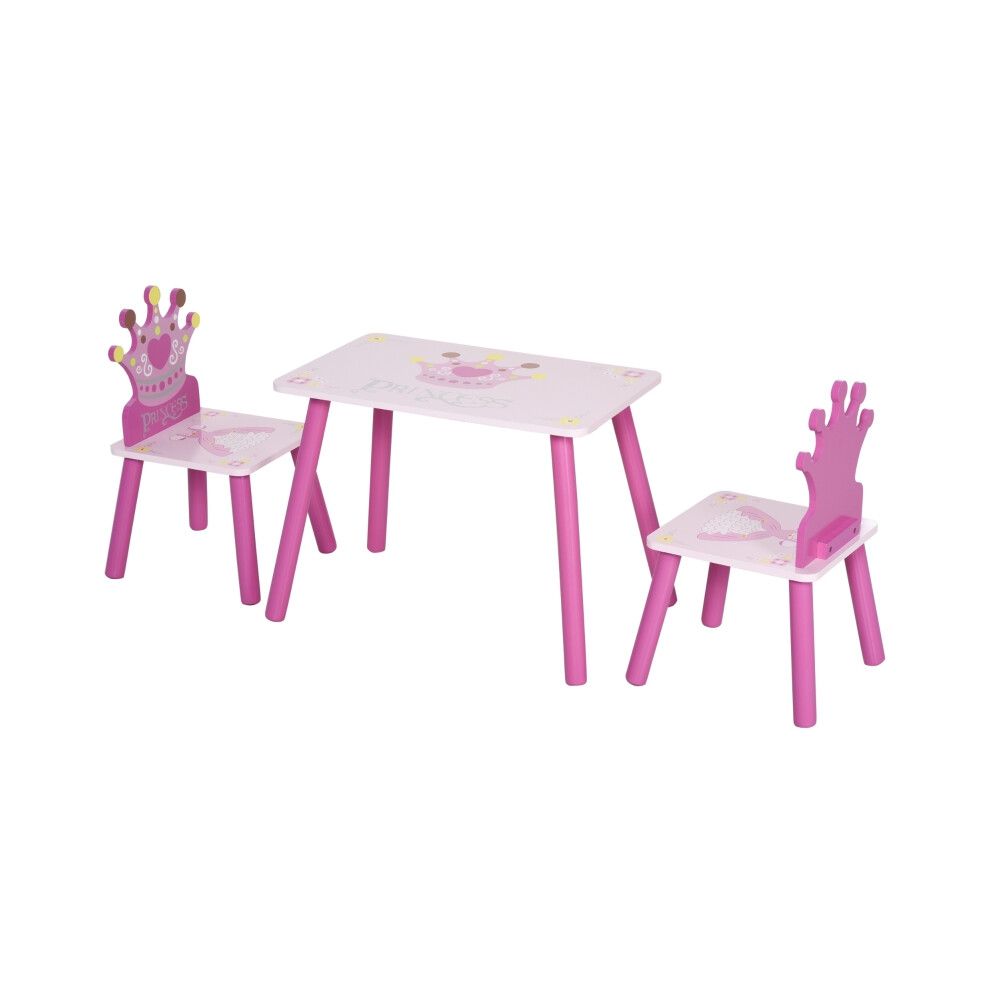 Children's Pink Table and Chairs Set 3 pcs Princess & Crown Design - Sturdy Home Furniture for 2-4 Year Olds Pretty Gift-image-OPC-PMFPZJ2-NEW