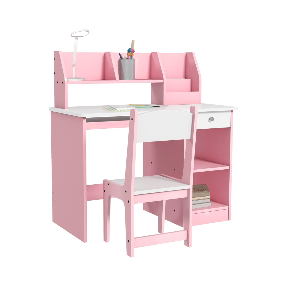 Children's Desk and Chair Set with Storage â Pink Two-Piece Kids Study Furniture for Ages 5-8 Sturdy & Space-Saving-image-OPC-PMFQ5FH-NEW