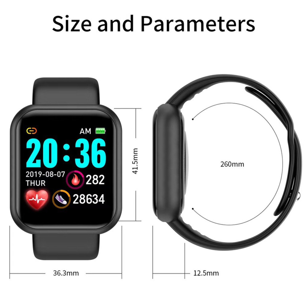Y68 Smartwatch Heart Rate & Fitness Tracker, 3.3Cm, Black 4641355043913