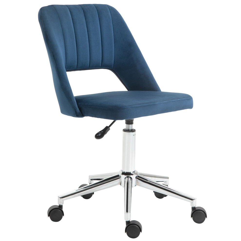 Armless Velvet-Feel Office Chair in Dark Blue Comfortable Ergonomic Design Modern Workspace Seat-image-OPC-PMFQ879-NEW