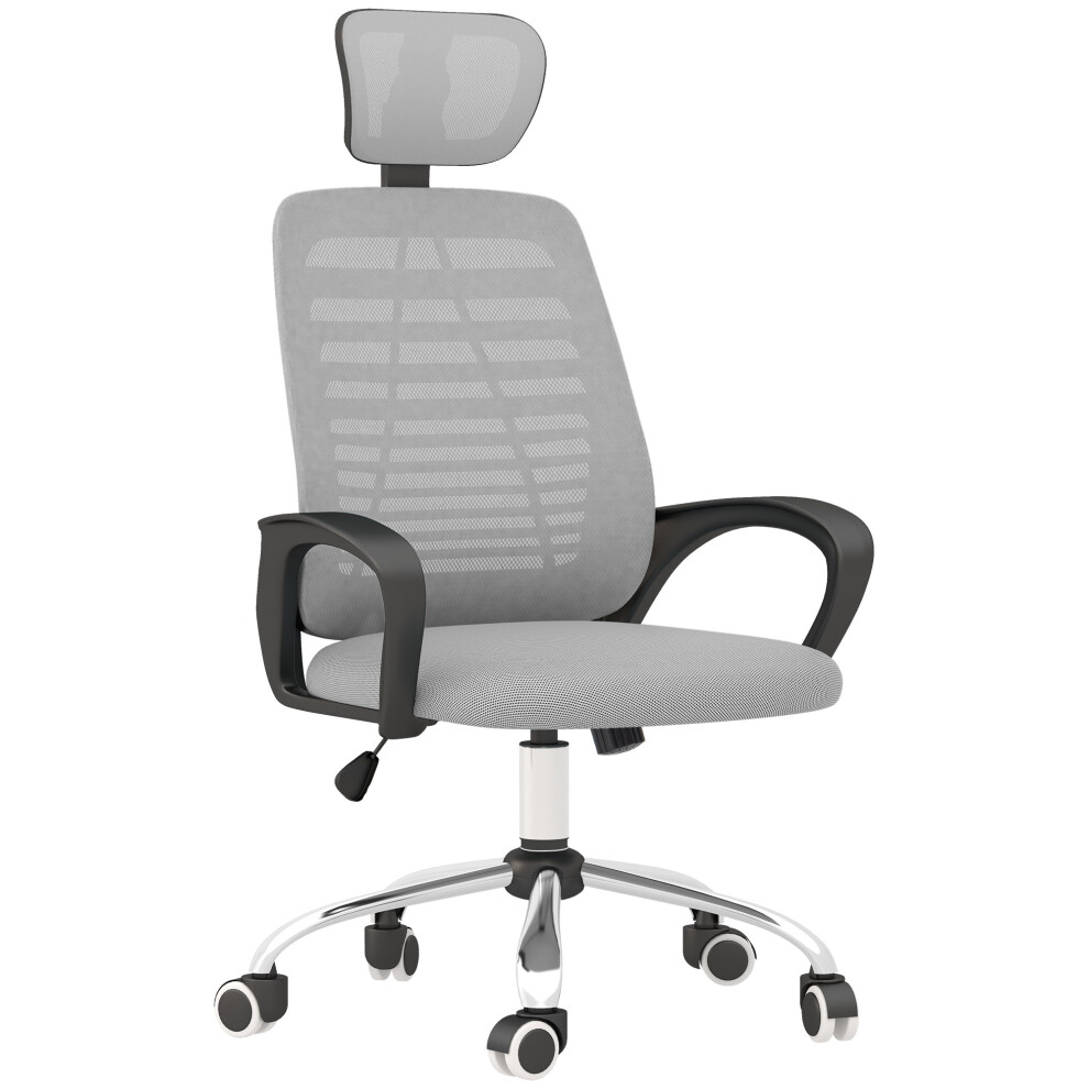 Mesh Office Chair with Lumbar Support and Rotatable Headrest Grey Ergonomic Seat with Adjustable Armrest for Home & Office-image-OPC-PMFQ965-NEW