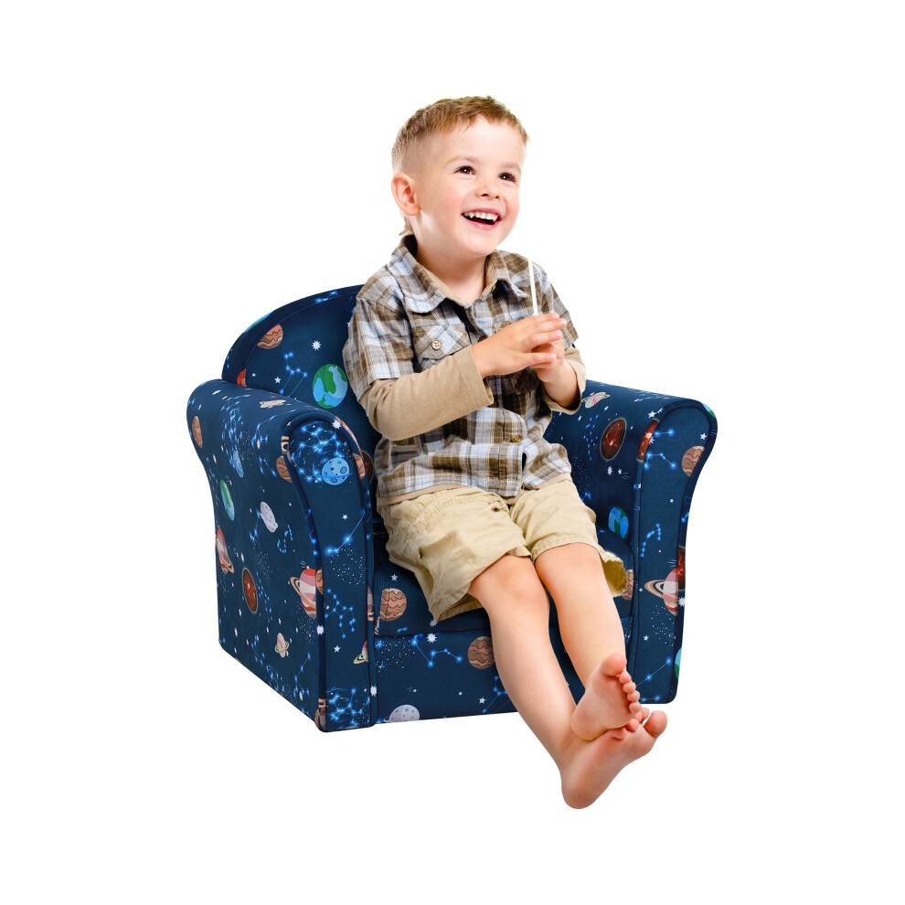 Kids Planet-Themed Armchair with Wooden Frame Non-Slip Feet Comfortable Blue Upholstery Ideal for Playroom & Bedroom-image-OPC-PMFQ99F-NEW