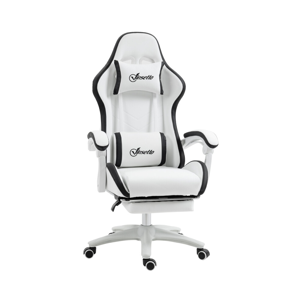 Ergonomic Gaming Desk Chair with Footrest PU Leather 135 Reclinate Lumbar Support Swivel PC Chair for Adults White & Black-image-OPC-PMFQ9DJ-NEW