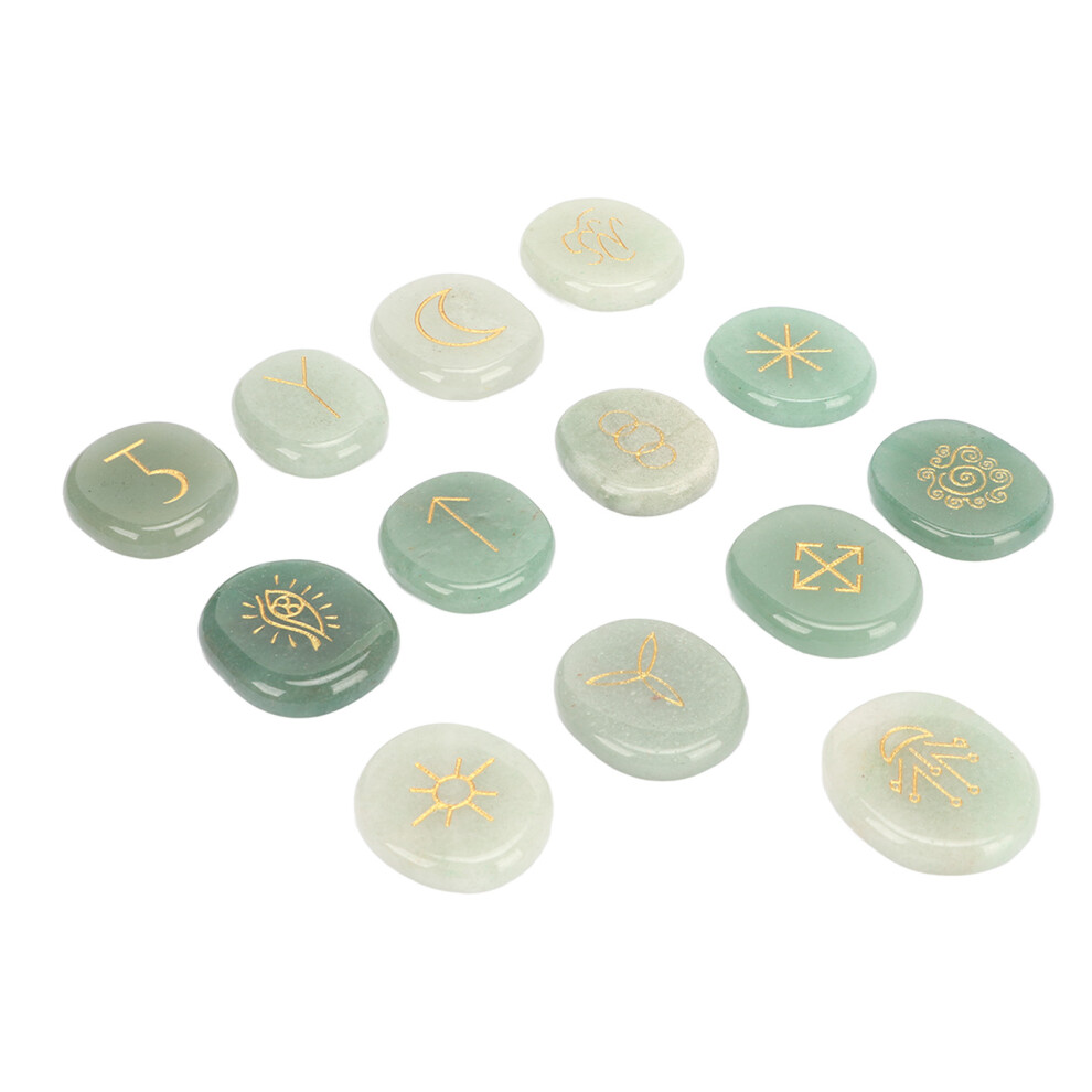 Green 13Pcs Rune Stone Set With Cloth Bag Â Divination, Meditation,