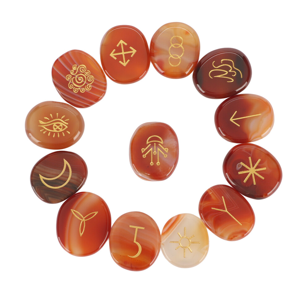 Red 13Pcs Energy Healing Stones Set With Symbols For Meditation,