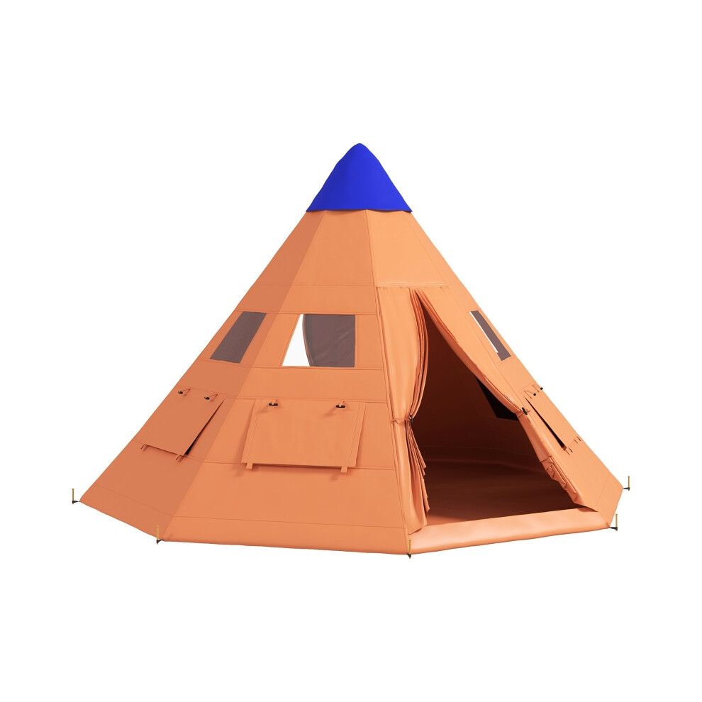 Outsunny 6 Men Tipi Tent Orange with Carry Bag High-Quality Canvas Weatherproof Design Large 6-Person Camping Tent-image-OPC-PMFQ9NX-NEW