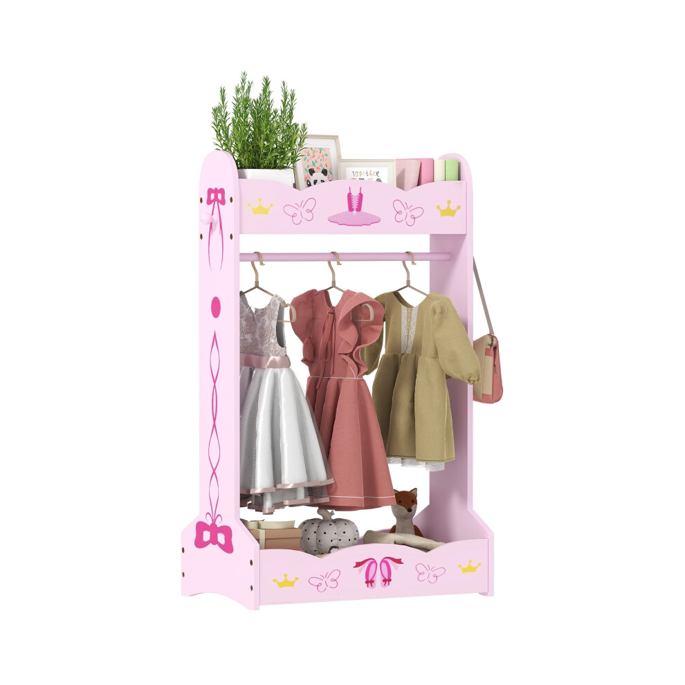 Children's Clothes Rail with Two Shelves - Pink Robust Metal Frame for Kids Age 3-8 Ideal for Bedroom or Wardrobe-image-OPC-PMFQ9TT-NEW