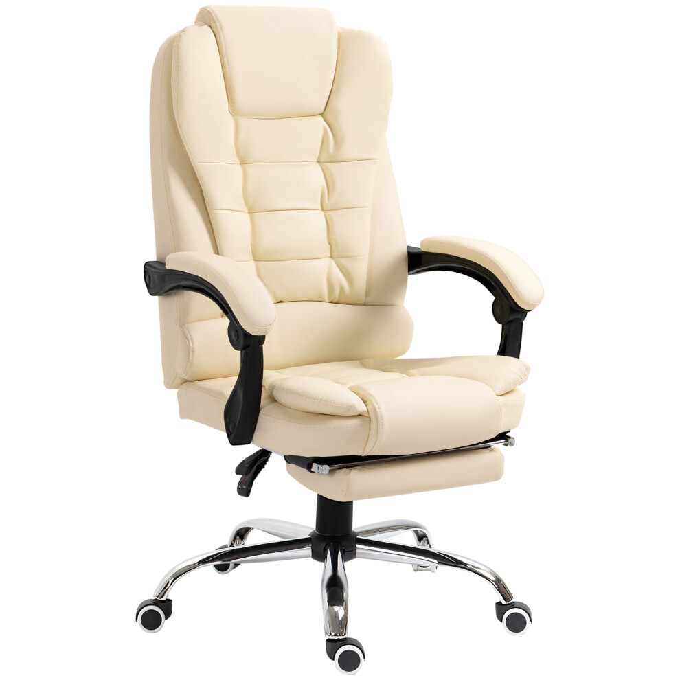 Executive Office Chair Cream White with Swivel Wheels Reclining Backrest Retractable Footrest Home Office Desk Seat-image-OPC-PMFQBSV-NEW