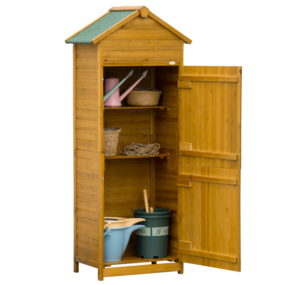 Outdoor Wooden Garden Storage Shed 191.5cm x 79cm x 49cm with 3 Shelves & Double Doors Natural Wood Effect Garden Organizer-image-OPC-PMFQBVS-NEW