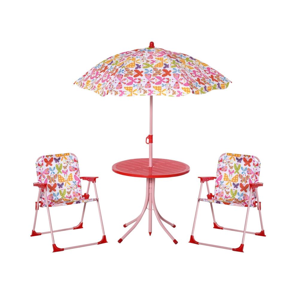 Outdoor Kids Bistro Set - Butterfly Pattern Garden & Backyard Height Adjustable Parasol Removable Cover Durable Construction-image-OPC-PMFQD5Q-NEW