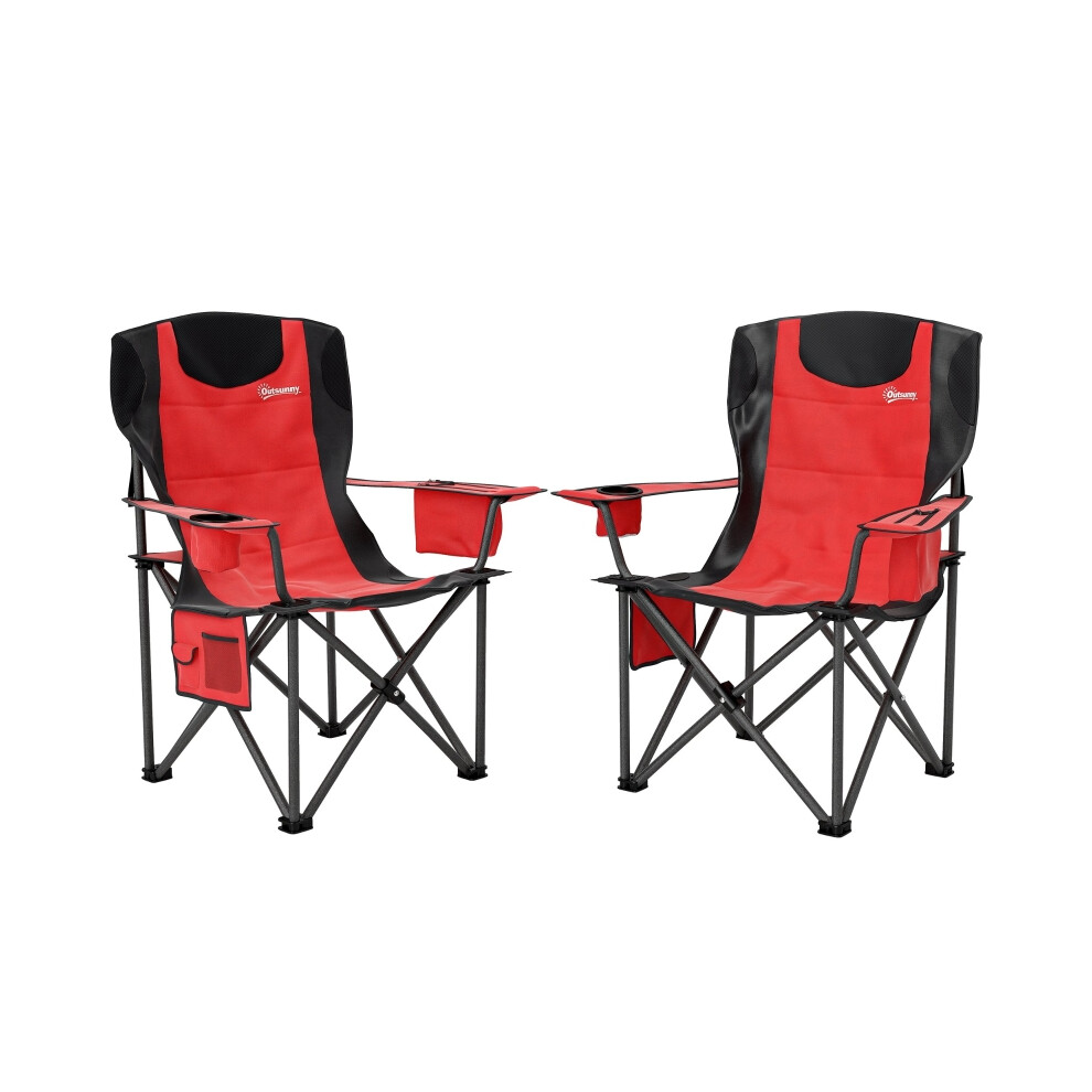 Camping Chairs Set of 2 - Foldable Padded Lightweight with Adjustable Armrests Cooler Bag Cup Holder & Side Pockets Red-image-OPC-PMFQDK6-NEW