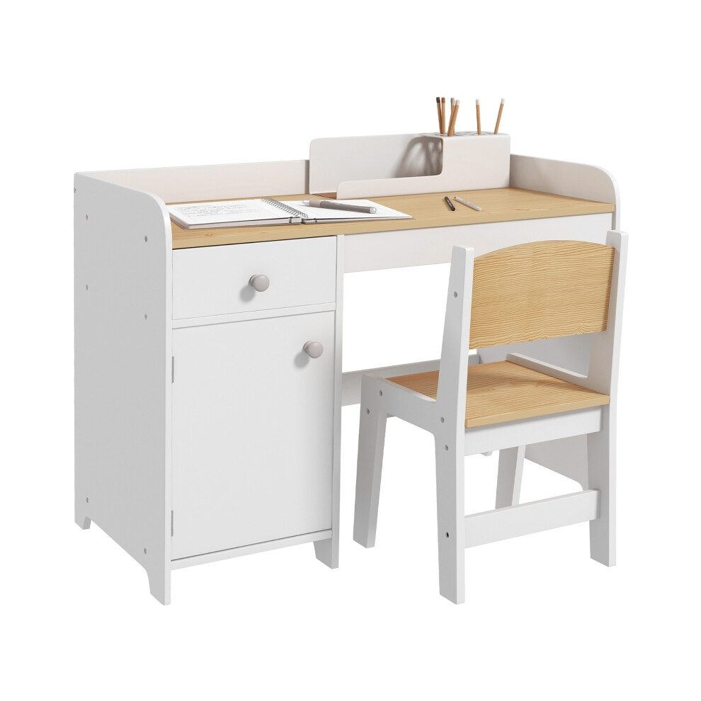 Kids Desk and Chair Set for 3-6 Years with Storage Drawer Children's Study Table and Seating in White-image-OPC-PMFQDYP-NEW