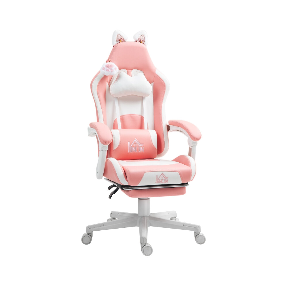Office Chair with Cat Ear and Paw Design Reclining Ergonomic Chair with Footrest Pink/White Comfort Seat for Home & Office-image-OPC-PMFQFHD-NEW
