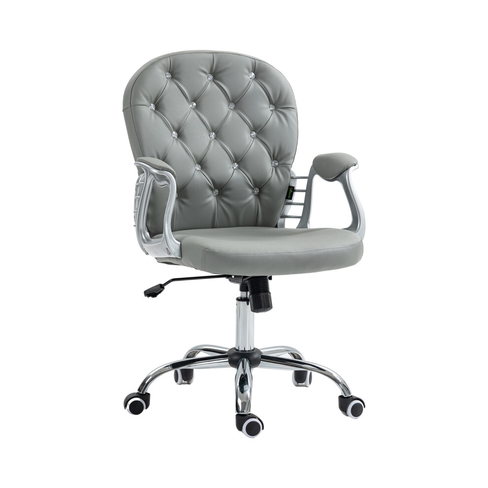 Ergonomic Office Chair with 360 Swivel PU Padded Base Diamante Design 5 Castor Wheels Grey for Comfortable Home Work Setup-image-OPC-PMFQFKD-NEW