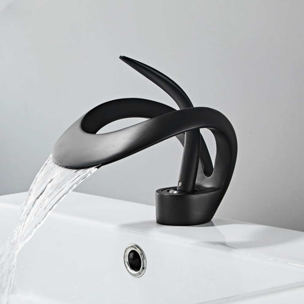 Matte Golden Bathroom Basin Faucet Black Waterfall Vessel Sink Faucet Brass Vanity Sink Mixer Tap Hot Cold 9084446611625