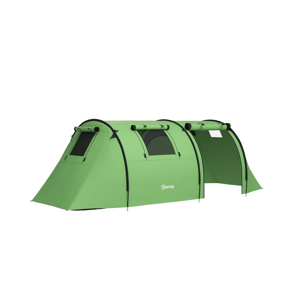Outsunny Four Man Tunnel Tent Green Portable Camping Shelter with Accessories Weather-Resistant Easy Setup Robust Fabric-image-OPC-PMFQH2X-NEW