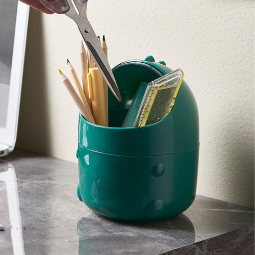 (Green) Mini Desktop Trash Can Swing Lid Dinosaur Garbage Bin Plastic 2