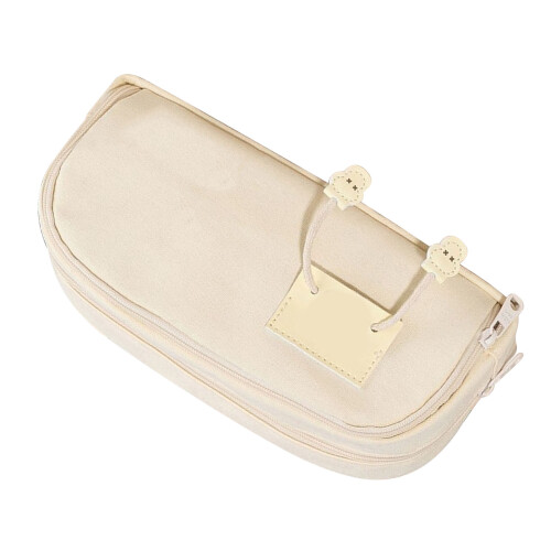 (White) Pencil Case Large Double Layer Portable Pouch Zipper Black 2