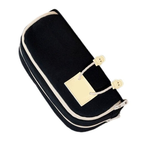 (Black) Pencil Case Large Double Layer Portable Pouch Zipper Black 1