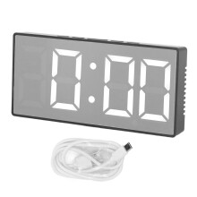 (Black) LED Mirror Digital Alarm Clock USB Temp Humidity Monitor Black