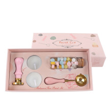 (Pink) Wax Stamp Kit Retro Removable Handle Iris Pattern Envelope