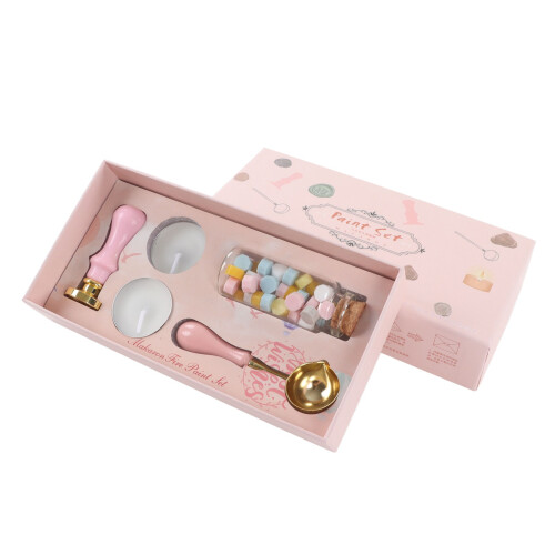 (Pink) Wax Stamp Kit Retro Removable Handle Iris Pattern Envelope 1