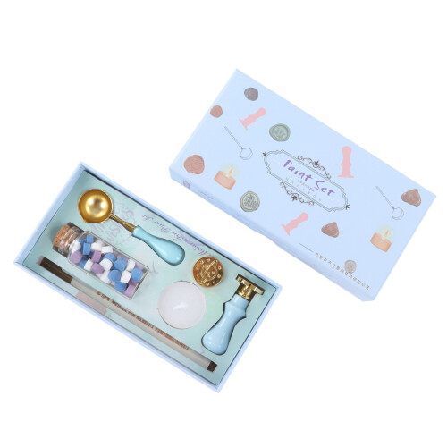 (Blue) Wax Sealing Stamp Kit Clear Pattern DIY for Invitations Green 2