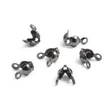 (Ruthenium Black) 100pcs Metal Bead Tips Clamshell Crimp DIY Jewelry Silver