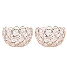 2Pcs Crystal Metal Bowl Candle Holders Round Anti Slip Base