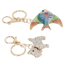 2Pcs Rhinestone Fish Dog Keychains Vivid Colors Wallet Handbag