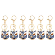 (Blue) 6pcs Lion Dance Keychains Metal Rhinestone Chinese Dance Lion Blue