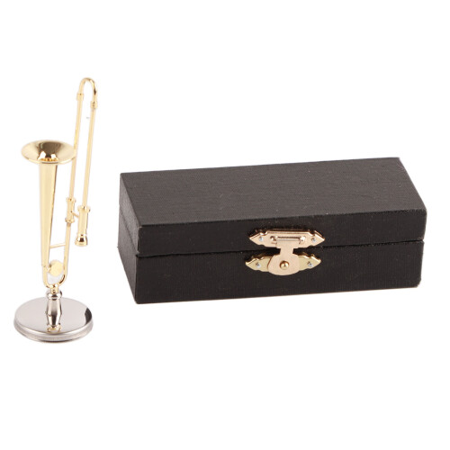 Dollhouse Trombone Brass Gold Plated Mini Model
