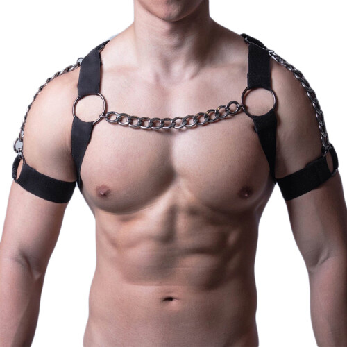 Men Chest Harness Black Punk Adjustable PU Chain