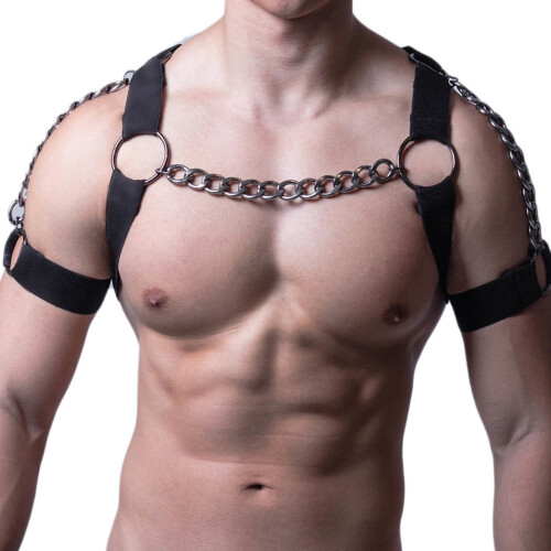 Men Chest Harness Black Punk Adjustable PU Chain 2