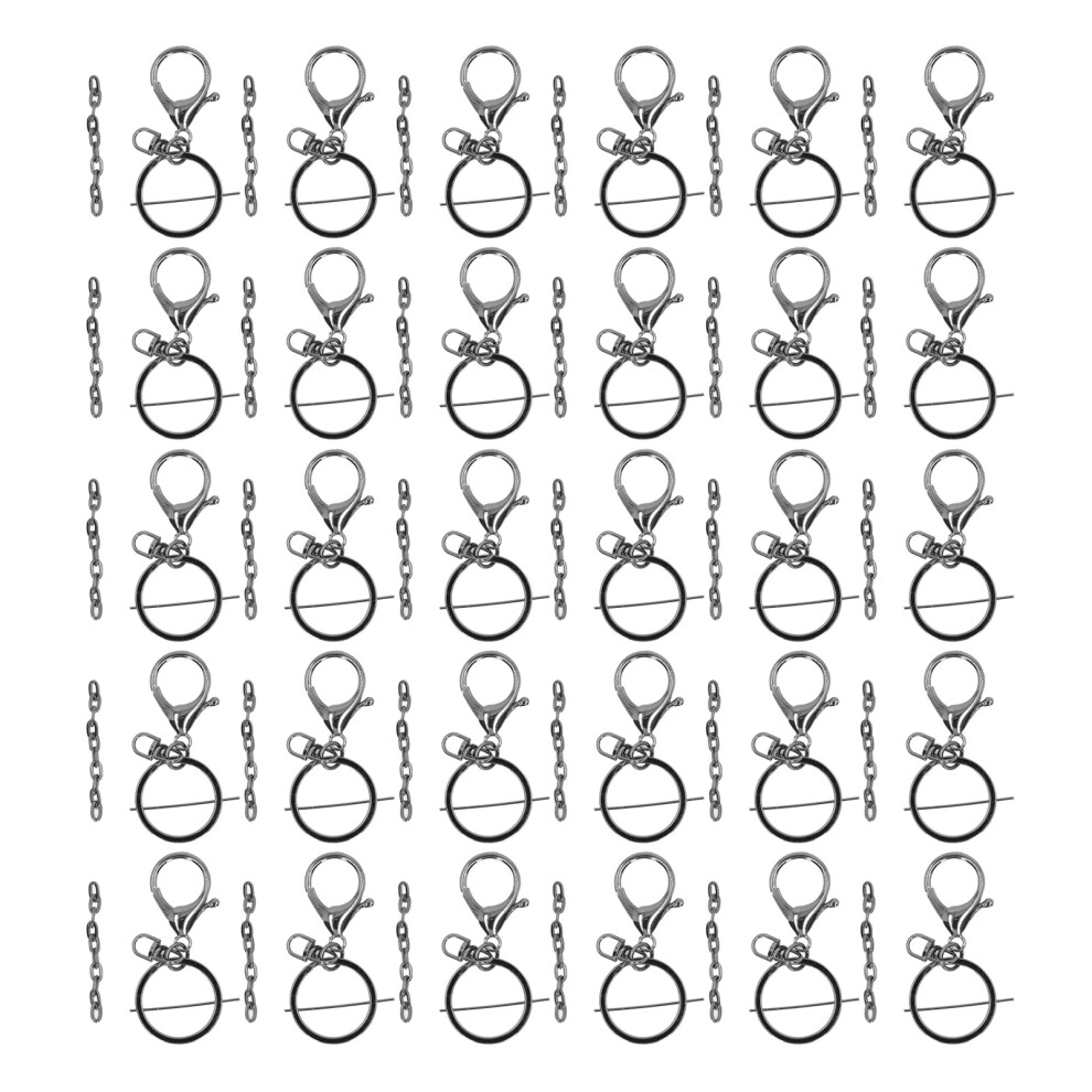 (Gray) 30 Sets Metal Keychain Rings DIY Kit with Chain Silver-image-OPC-PMFQP2P-NEW