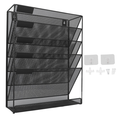 Wall File Organizer 5 Pockets Durable Metal Wall Mount Holder