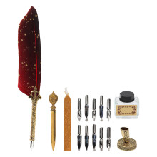 (Red) Quill Pen Set Retro Calligraphy Kit Multiple Nibs Red