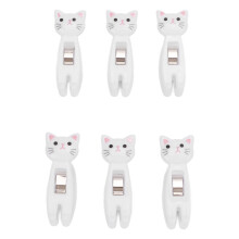 (White) 6Pcs Cat Snack Clips Anti-Slip Metal Spring White